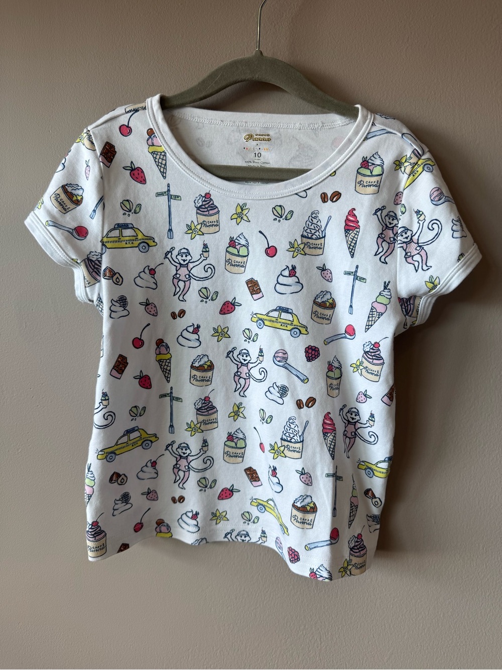 Roller Rabbit X Caffé Panna NYC Dulce de Monkey Print Pima Cotton TShirt Size 10